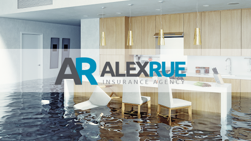 Flood kitchen with Alex Rue logo overlay.
