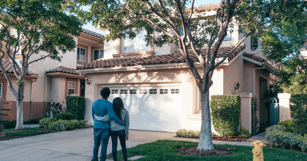 First time home buyers buying their home and taking it all in.